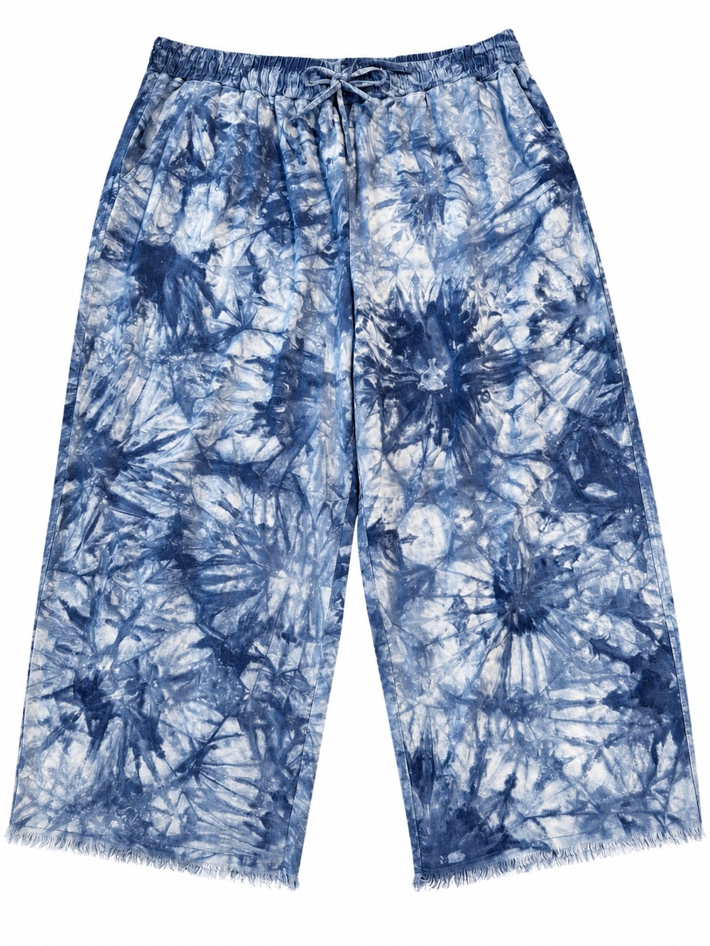 Royalty For Me Women’s XL Blue Tie Dye Wide Leg Crop Pants Drawstring Frayed Hem